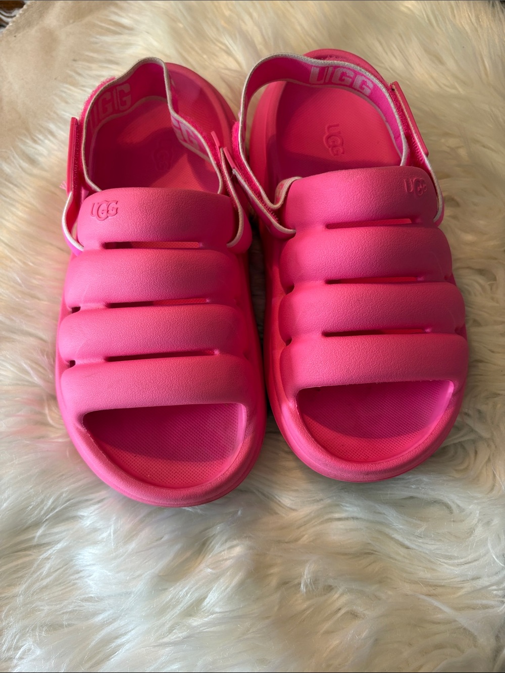 UGG Women’s Pink Puffer Slide Sandals with Heel Strap